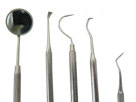 Zahnreiniger-Set mit Mundspiegel - 5-teilig in praktischer PVC-Hülle