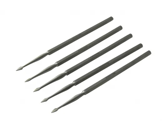 5x Präpariernadel, lanzettenförmig, vollmetall