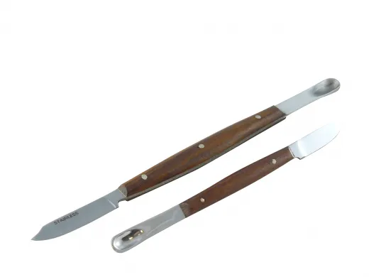 2x Wachsmesser Lessmann mit Mulde, Holzgriff, 13 cm und 17 cm