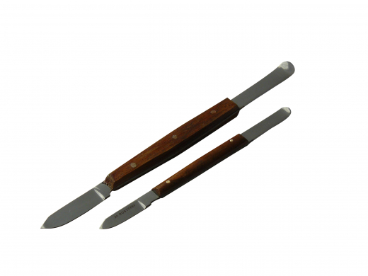 2x Wachsmesser Fahnenstock, Holzgriff, 13 cm und 17 cm