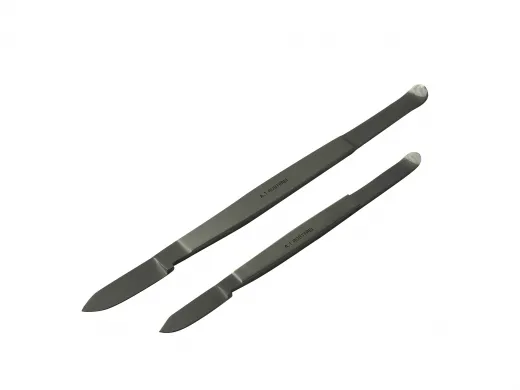 2x Wachsmesser Fahnenstock, 13 cm und 17 cm, Metallgriff