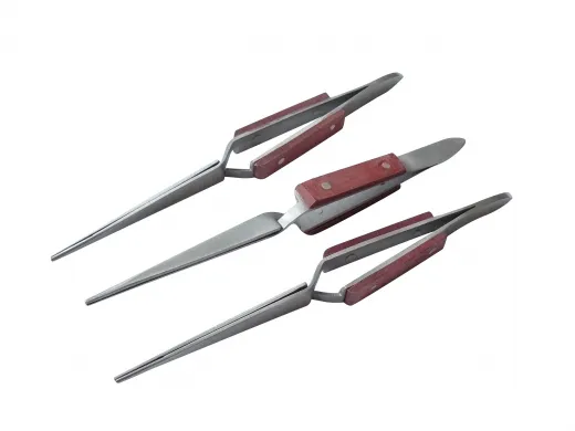 3x Lötpinzette, gerade, gerieft, Klemmpinzette / Kreuzpinzette