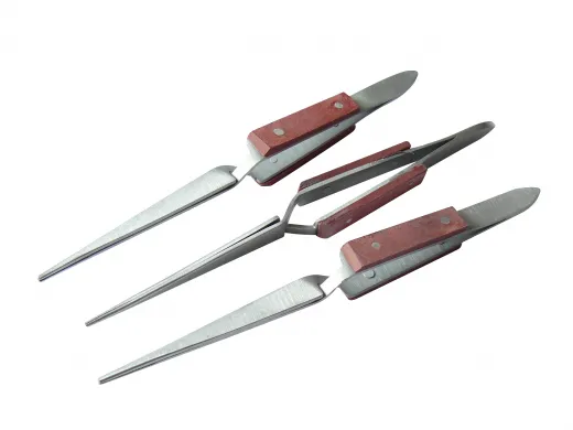 3x Lötpinzette, gerade, gerieft, Klemmpinzette / Kreuzpinzette