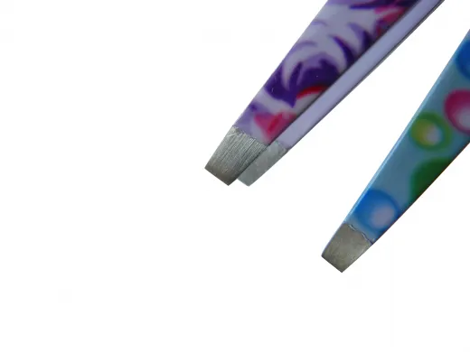 3er Set Augenbrauenpinzette Cilienpinzetten flach, bunt + Edelstahl