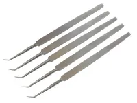 5x Präpariernadel, gebogen, vollmetall