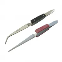 2er Set Lötpinzette, gebogen und gerade, gerieft, Klemmpinzette / Kreuzpinzette