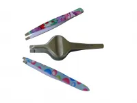 3er Set Augenbrauenpinzette Cilienpinzetten flach, bunt + Edelstahl