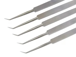 5x Präpariernadel, gebogen, vollmetall