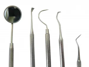 Zahnreiniger-Set mit Mundspiegel - 5-teilig in praktischer PVC-Hülle