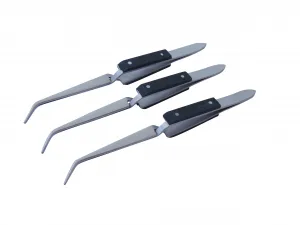 3x Lötpinzette Klemmpinzette Kreuzpinzette, gebogen, gerieft
