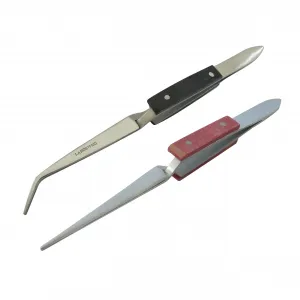 2er Set Lötpinzette, gebogen und gerade, gerieft, Klemmpinzette / Kreuzpinzette