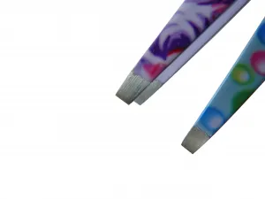 3er Set Augenbrauenpinzette Cilienpinzetten flach, bunt + Edelstahl